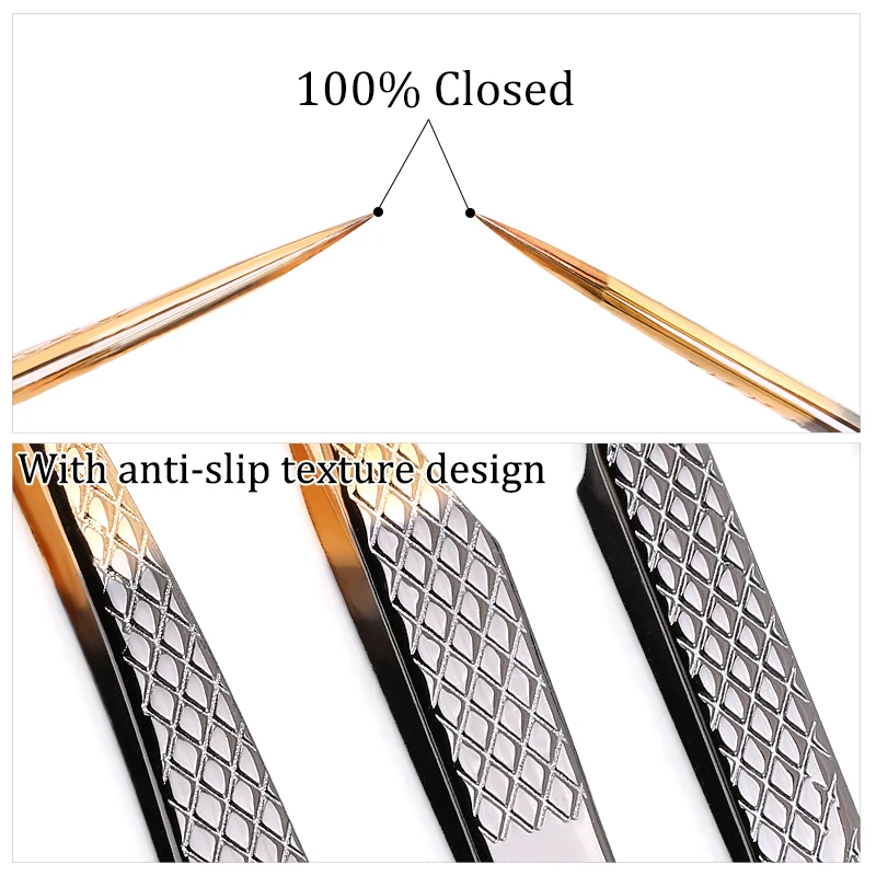 100% Closed High Quality Premium Black-Gold Eyelashes Tweezers Hand Anti-slip Design 3D 6D Lashes Extensions Makeup Tools