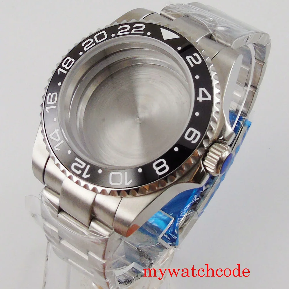 BLIGER 40mm caixa de relógio masculino de aço inoxidável, vidro de safira plano, pulseira de aço adequada para ETA 2824, movimento automático, moldura unidirecional