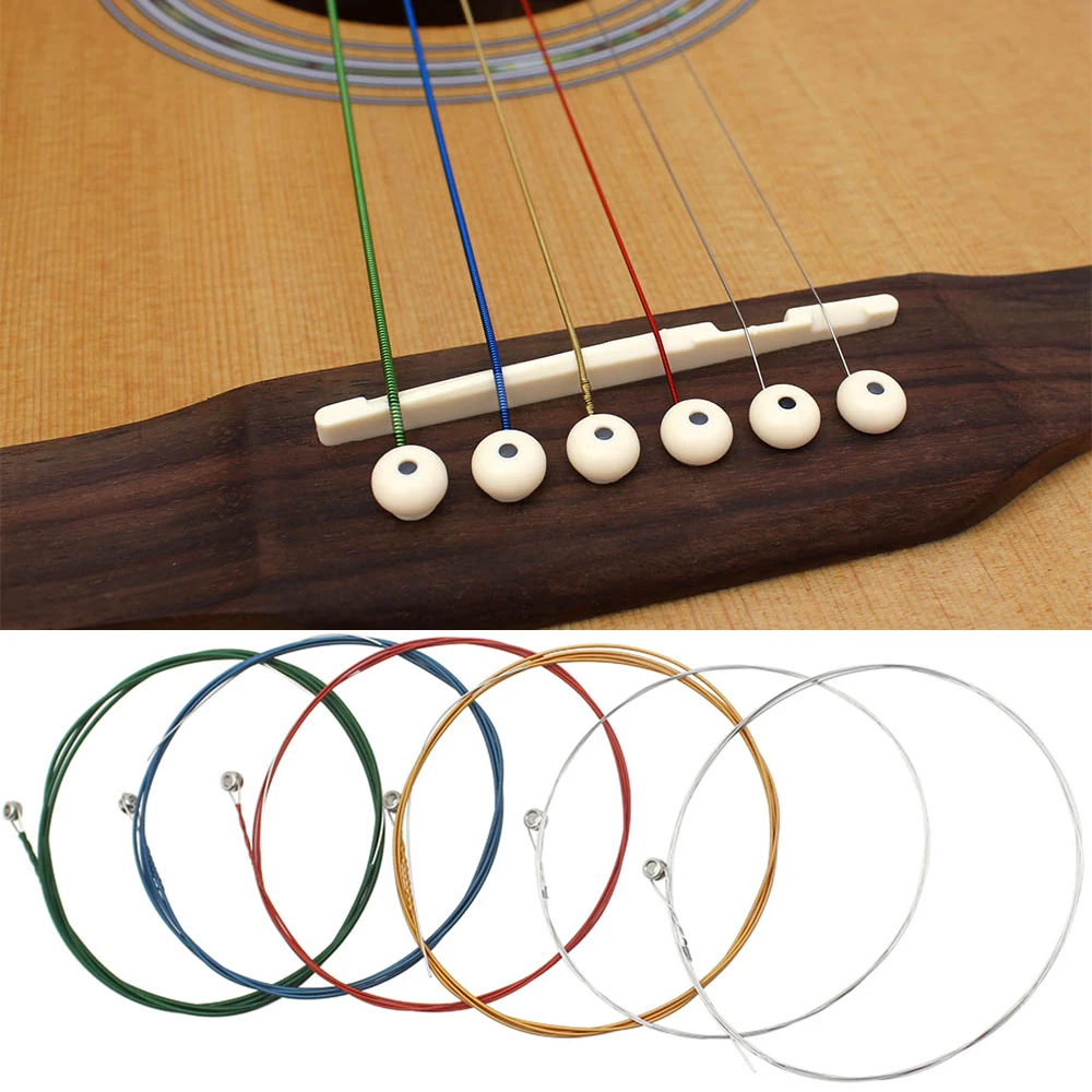 M MBAT 6Pcs/Set Acoustic Guitar Strings Rainbow Colorful Guitar Strings E-A For Acoustic Folk Guitar Classic Guitar Multi Color