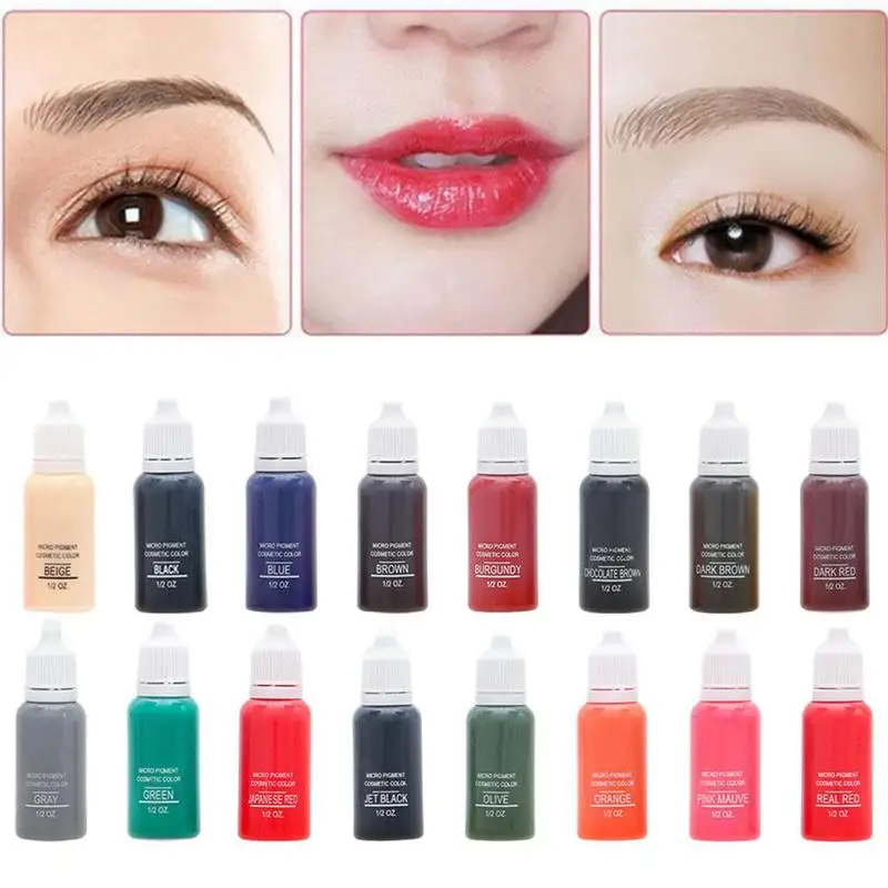 23 color 15ml/bottle Permanent Makeup Color Natural Eyebrow dye Plant Tattoo Ink Microblading Pigments For Tattoos Eyebrow Lips