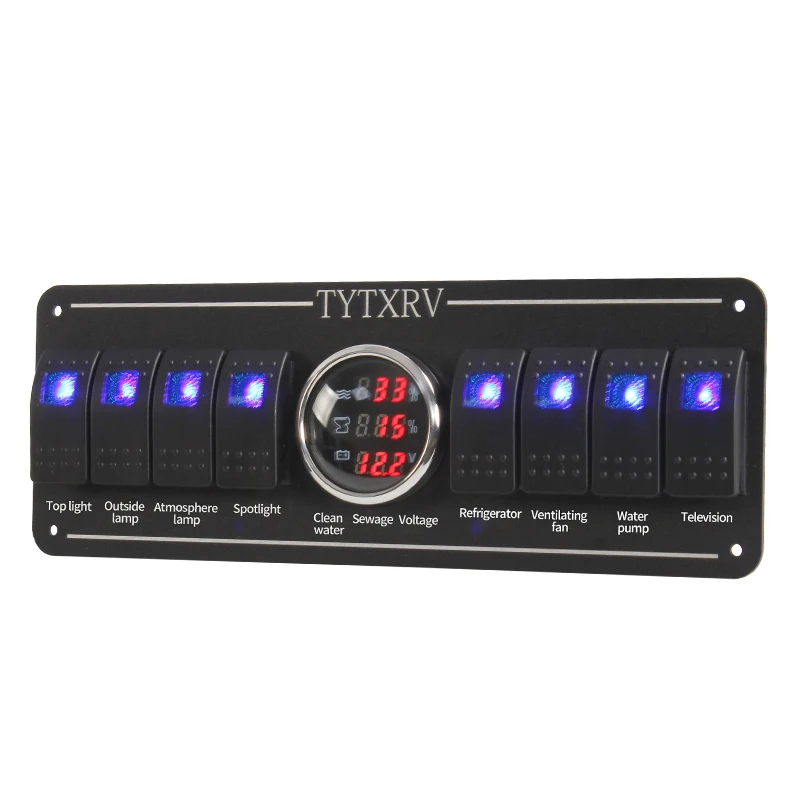 

TYTXRV High Quality 8-way Switch Blue Wave Button Modified With Text Transmission RV Switch Button Control Panel Switch