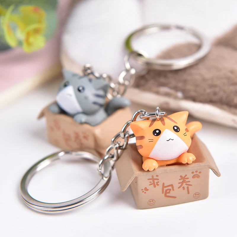 Porte-clés chat de dessin animé mignon, décoration de pendentif de sac, porte-clés de voiture, 4 styles mixtes, 1PC