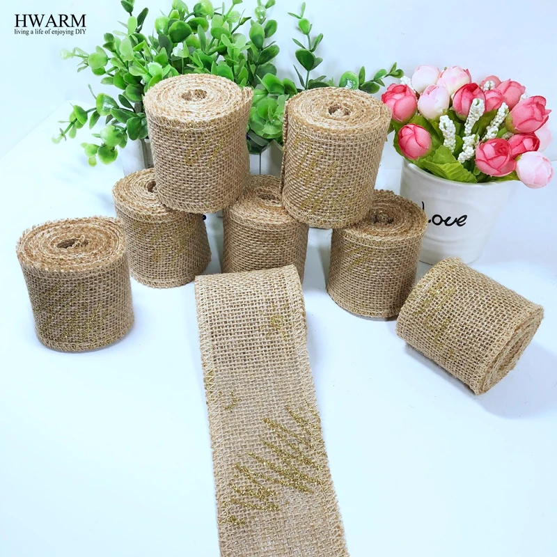 12pcs 6cm Gold Line Bow Party Linen Lace Fabric Ribbon DIY Handmade Wedding Christmas Trim Decoration For Home Party Favors GIFT