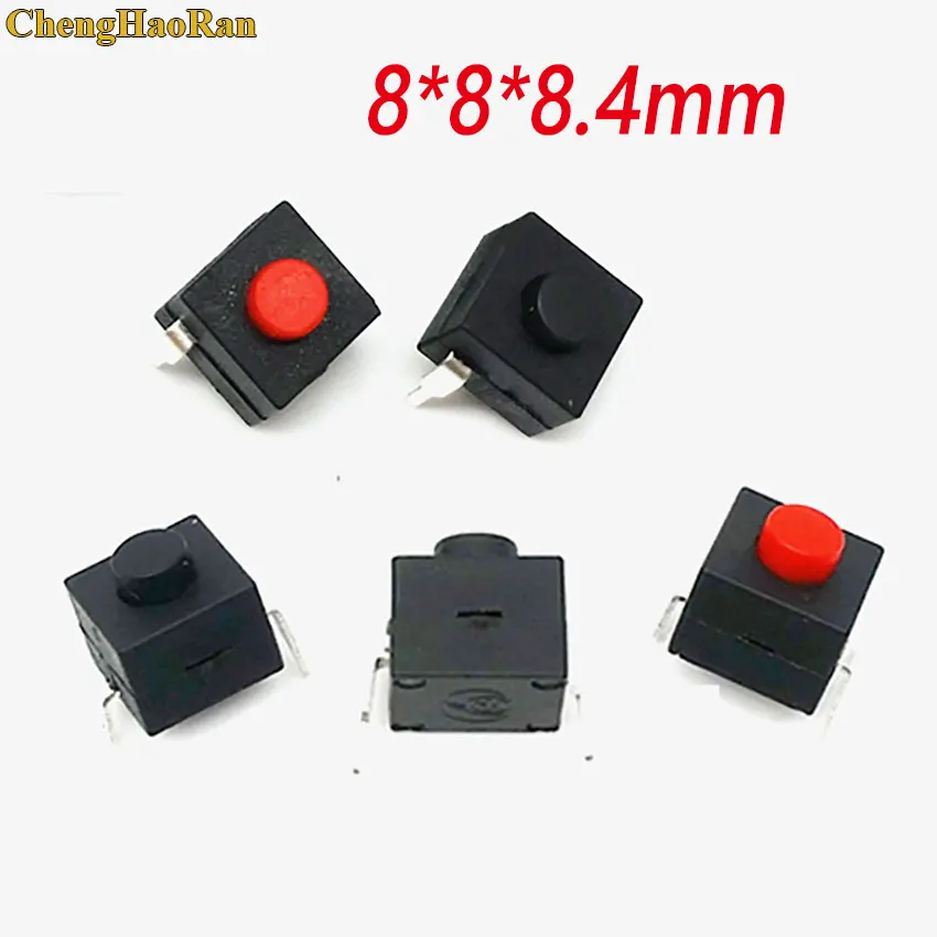 ChengHaoRan 1pcs red/black Small micro self locking switch 8*8*8.4 wit 2 feet with lock light touch switch button switch