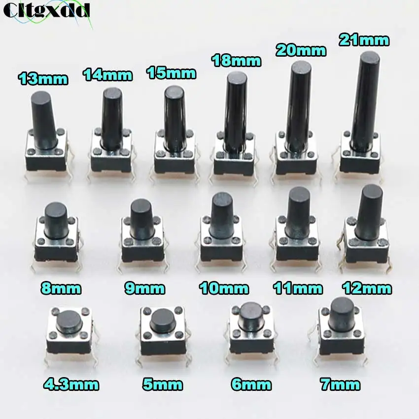 Cltgxdd 100PCS 6x6 Micro Switch Panel PCB Momentary Tactile Tact Mini Push Button Switch DIP 4Pin 6x6x5 6*6*4.3 5 6 7 8 9 -21MM