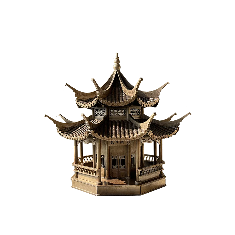 Chinese Ancient Architecture Wood Model Chinese Ancient Wood Building Assembly Finished Bronze Model Ornaments