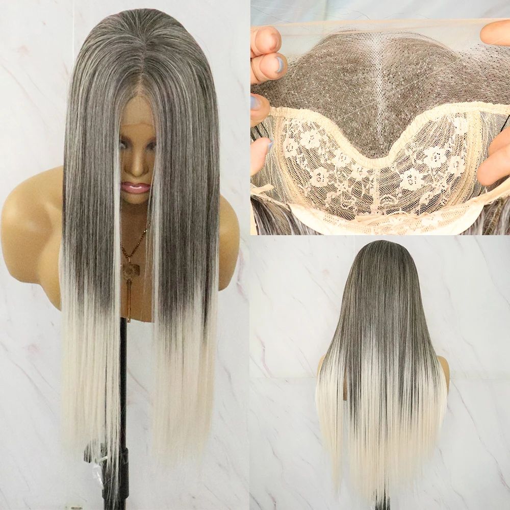 Beautiful Diary Silky Straight Ombre Gluesless Wigs For Women 13X4inch Futura Fiber Hair Heat Resistant Synthetic Lace Front Wig