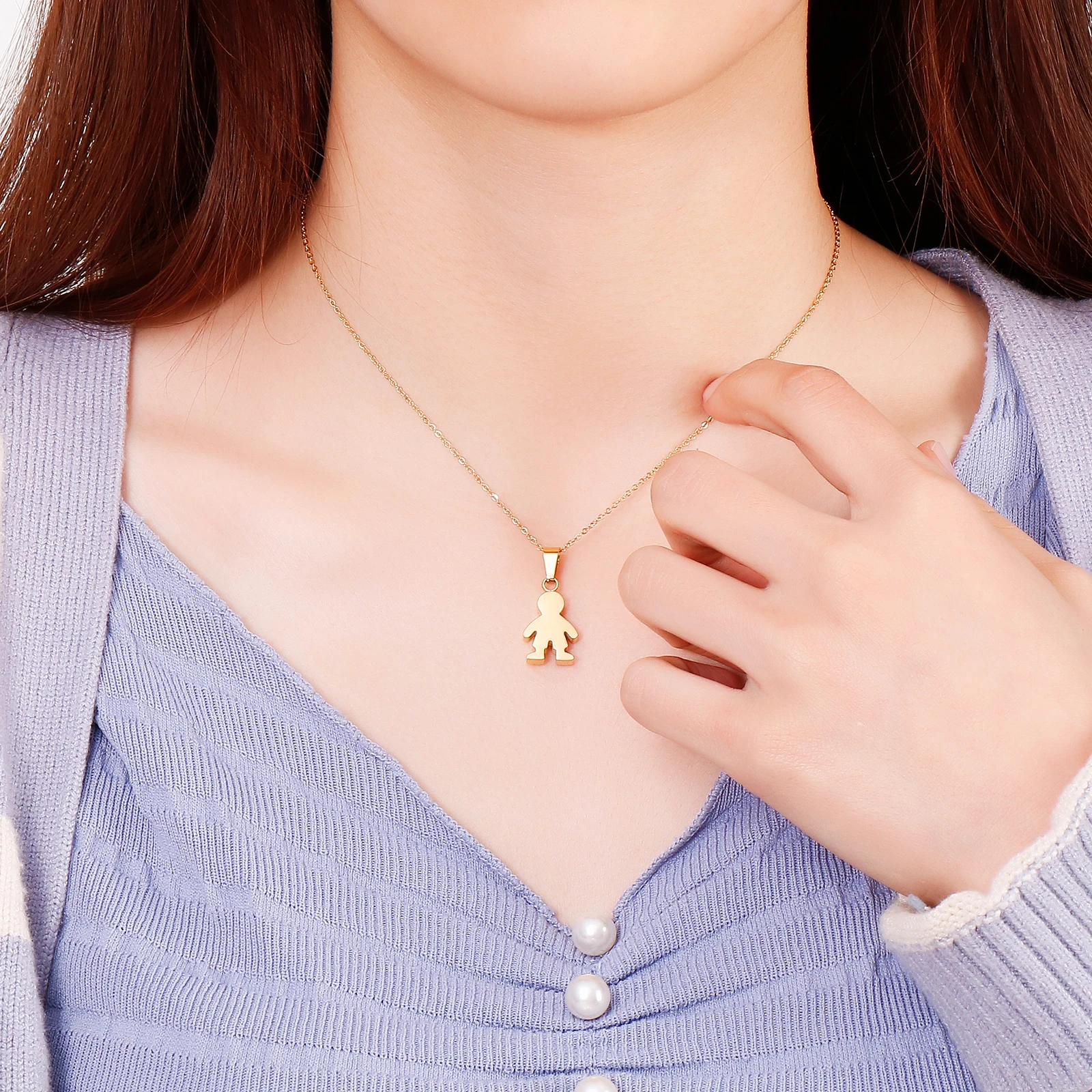 Stainless Steel Boy Girl Kids Pendant Necklace Women Child Birthday Silver Gold Color Choker Necklace Family Jewelry
