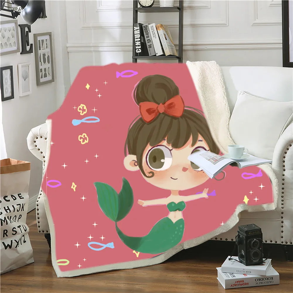 Cartoon mermaid Blanket Throw for Sofa Double Faux Fur Throw Blanket Bed Blanket Beach Fleece Throw Home custom blanket