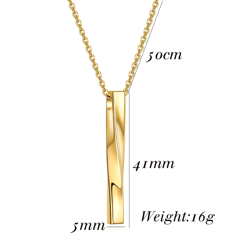 Christmas Gift Square Twisted Column Pendant Necklace for Men Women Stainless Steel Male Female Couple Jewelry Party Accessories