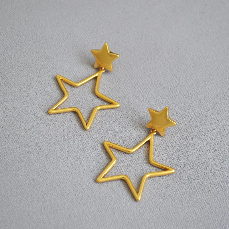 

Gold Plated Cute Sweet Hollow Star Charm Stud Earrings For Women Jewelry