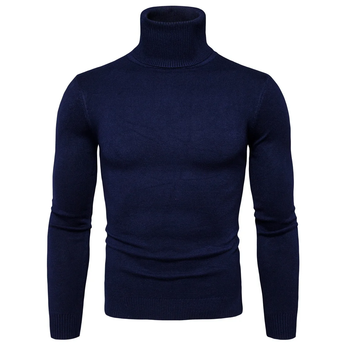 Suéter cálido de cuello alto para hombre, Jersey de punto sólido, informal, doble cuello, ajustado, Invierno