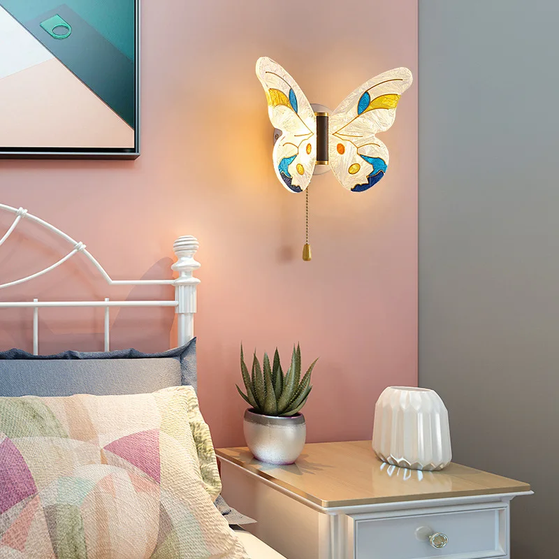 Nordic Creative Children's Room LED Butterfly Wall Lamp Modern Minimalist Staircase Walkway Background Wall Decoration Lamps