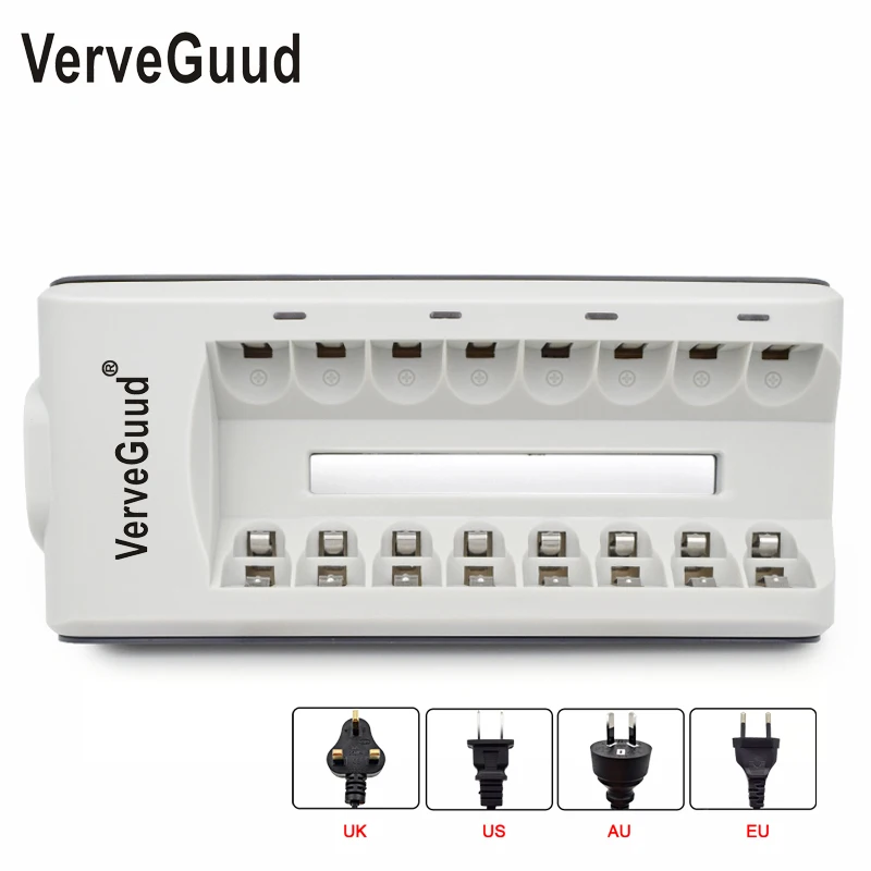 

VerveGuud 8 Slots LED display smart battery charger AAA AA Battery Charger for 1.2V Ni-MH Ni-CD AA AAA rechargeable battery