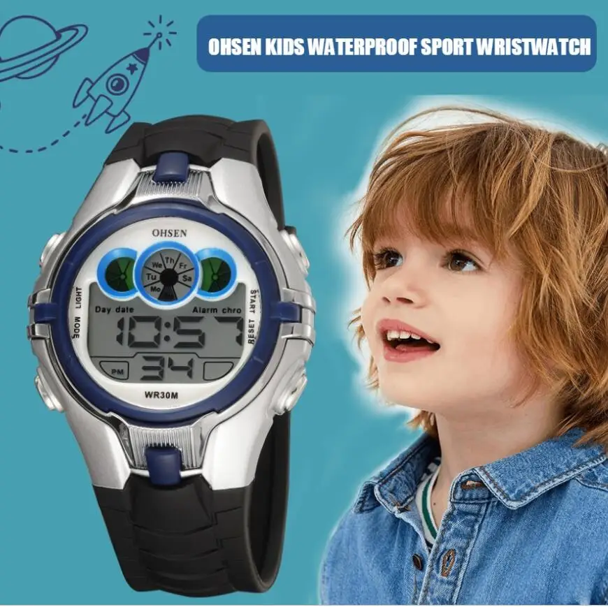 OHSEN Children Kids Digital Watch Stopwatch Clock Kids LED Electronic Sport Watches 50M Waterproof Wristwatch For Boys Girls