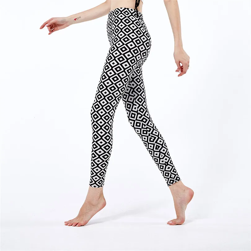 YRRETY-Leggings elásticos listrados preto e branco feminino, calças lápis xadrez com estampa Houndstooth, calças push up de ioga fitness, outono