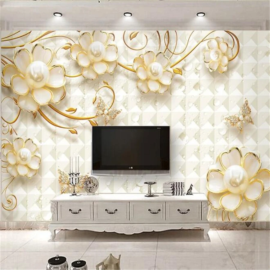 beibehang Custom wallpaper 3D three-dimensional mural luxury golden flowers jewelry TV background wall living room bedroom обои