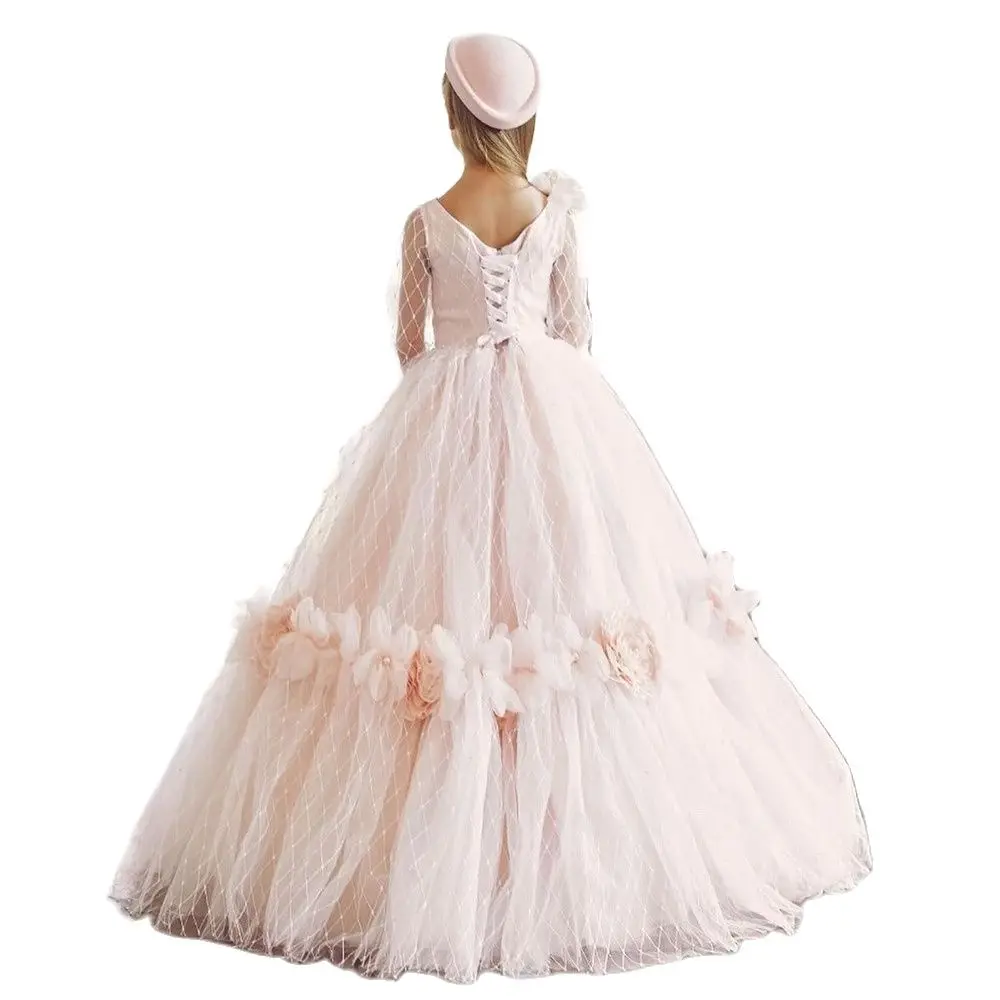 Wide Straps Cute Ball Gown Tulle Flower Girls Dresses 2021 New Elastic Band Back Adjustable Communion Dresses Vestidos Primera