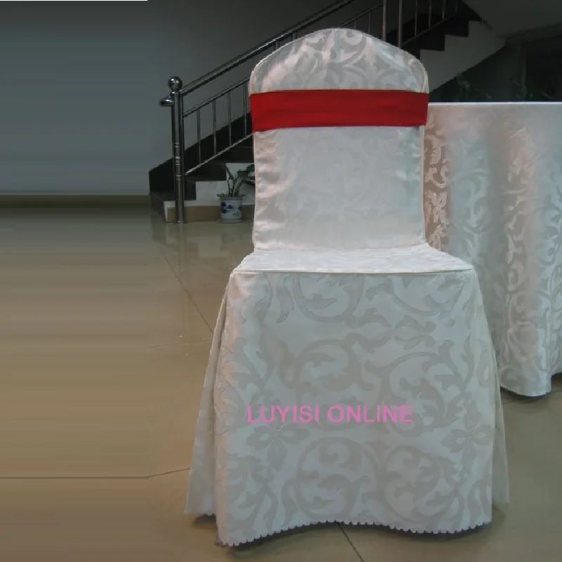 White Jacquard Chair Cover With Bowknot For Banquet Chairs Wedding Chairs LUYISI116