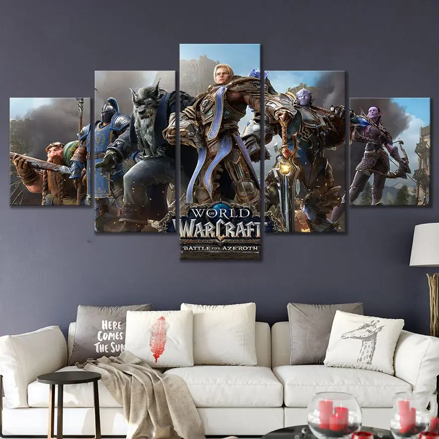 No Framed Canvas 5 Pcs Alliance WOW Game Battle for Azeroth Wall Art Posters Picture Paintings Home Decor Living Room Decoration