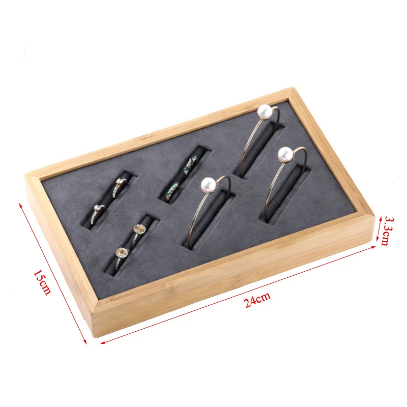 Natural Bamboo Gray/Beige 6/12 Grids Bracelet Case Display Tray Plug-in Fine Counter Display Jewelry Ring Windows Show Props