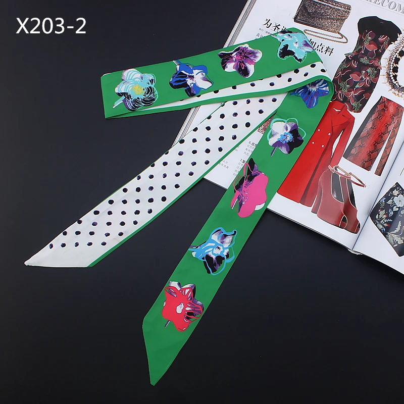 

Новый дизайн, роскошный брендовый шарф с цветочным принтом в горошек, женский шелковый шарф, модный платок на голову, сумка, ленты, маленькие длинные шарфы sjaaltjes