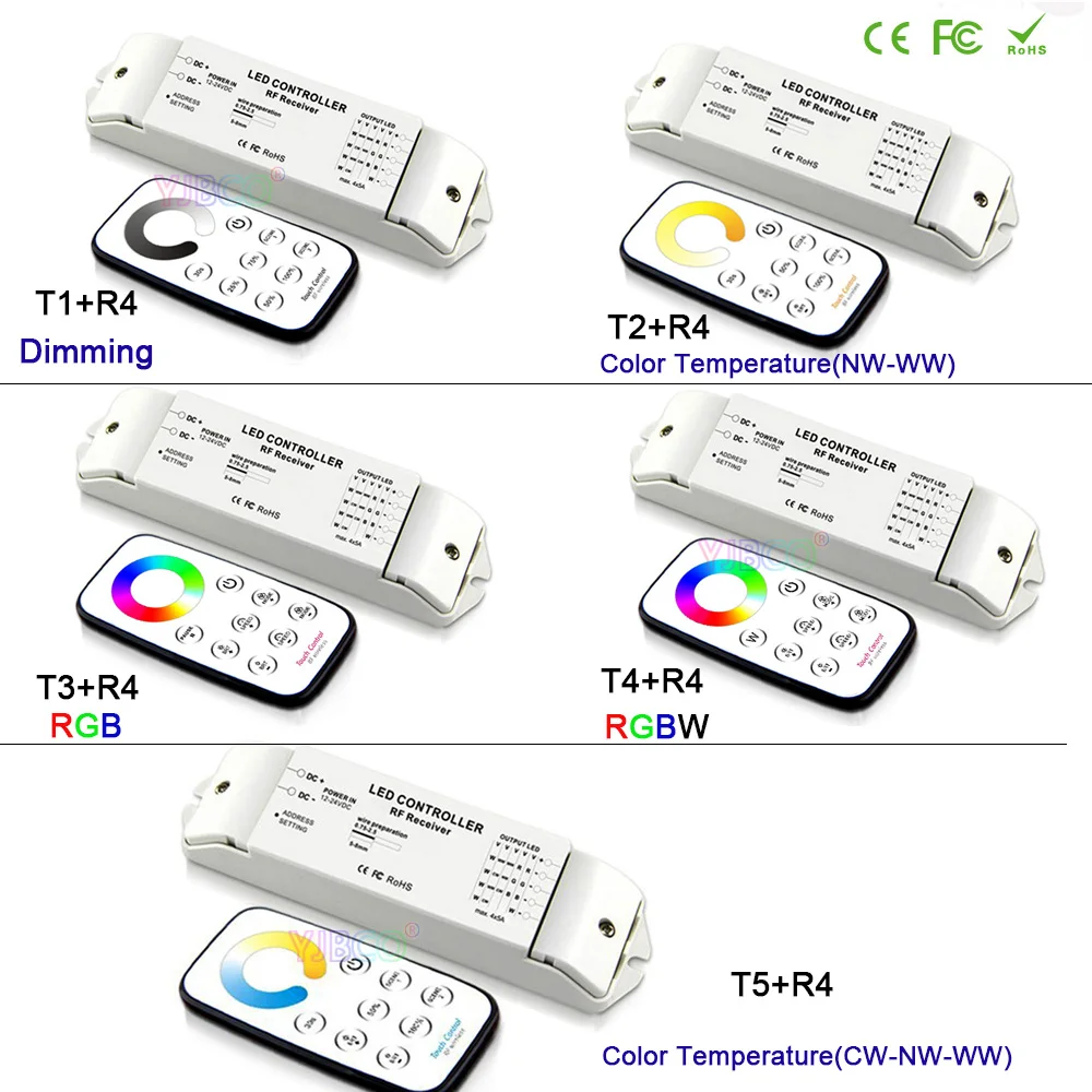 Bincolor 12V 24V LED Strip controller kit dimming/CCT/RGB/RGBW/CW CCT Light dimmer Receiver & wireless remote lamp tape Switch