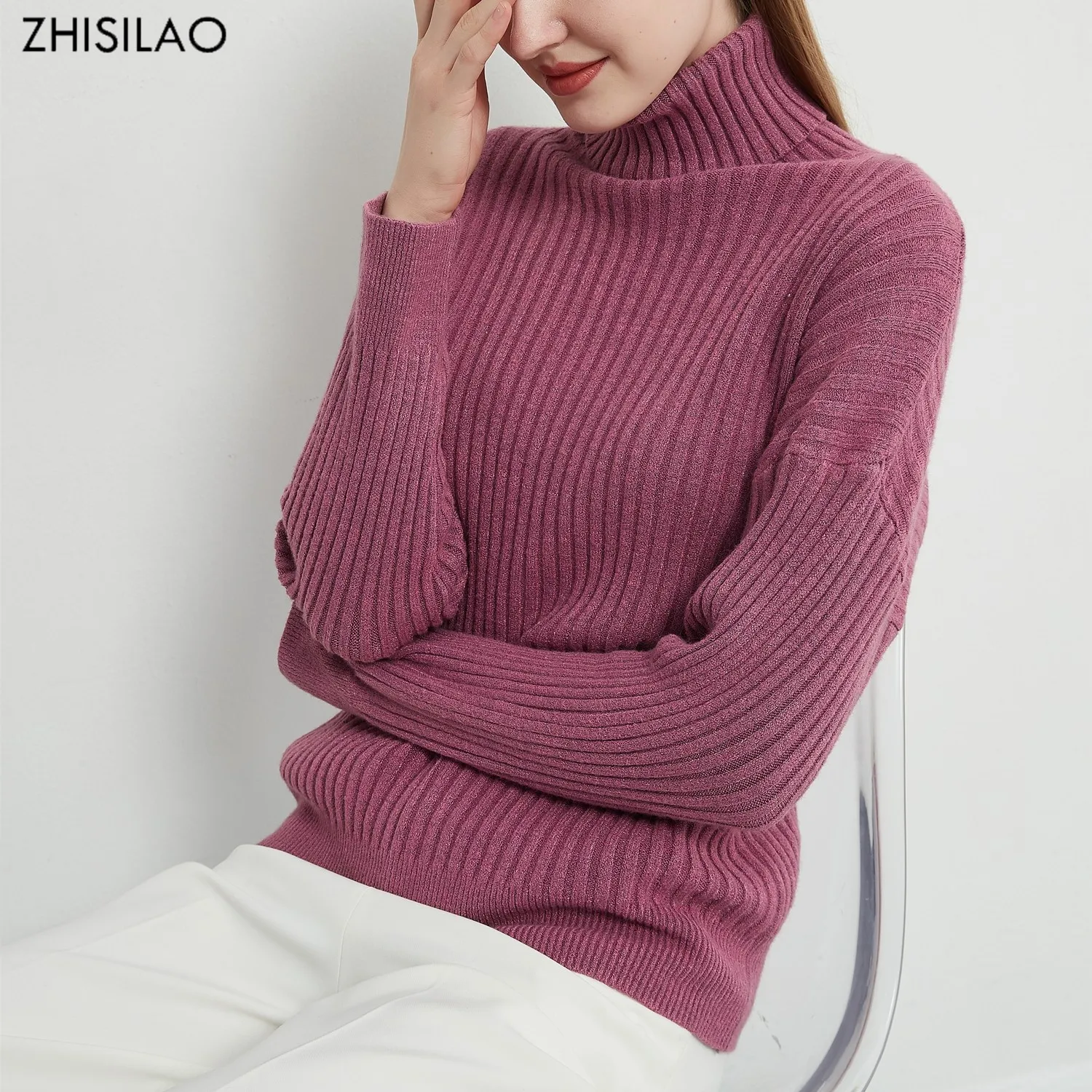 

ZHISILAO New 2021 Autumn Winter Pullover Sweater Women Fashion Basic Turtleneck Sweater Knitted Tops Knitwear Jumper