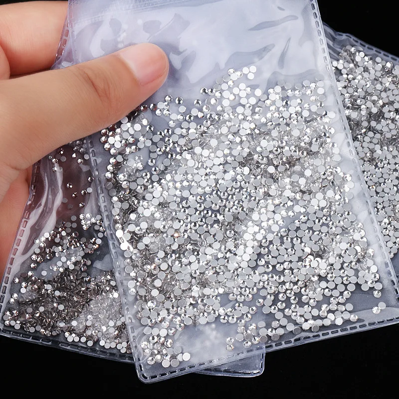 Top quality SS3-SS43 Clear Crystal White 3D Nail Art Decoration rhinestones Silver Flatback Rhinestones Glitter Gems