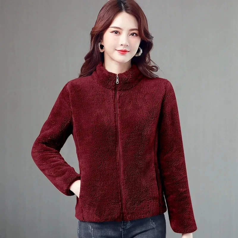 Autumn Winter Women Tops 2023 Fleece Short Female Coats Long-Sleeved Fleece Thickened Coral Fleece Warm Sweater Fleece Soft Coat