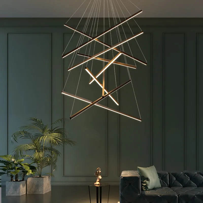 

Modern replica chandelier Simple Black Rectangular LED linear pendant Used For Hotel Lobby Club Lobby Spiral stairs chandelier