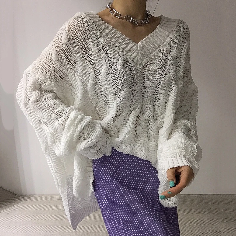 

White Green Grey Woman Sweater Top Jumpers Women Loose 2022 Korean Thick Knitted Winter Pollover Autumn Cute Solid Warm Knitwear