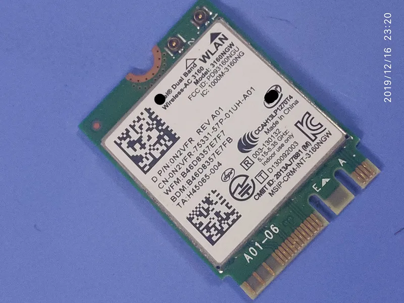 Подлинная карта для DELL, двухдиапазонная беспроводная карта Intel 3160, WIFI и Bluetooth 0N2vfr n2vfr TESED OK