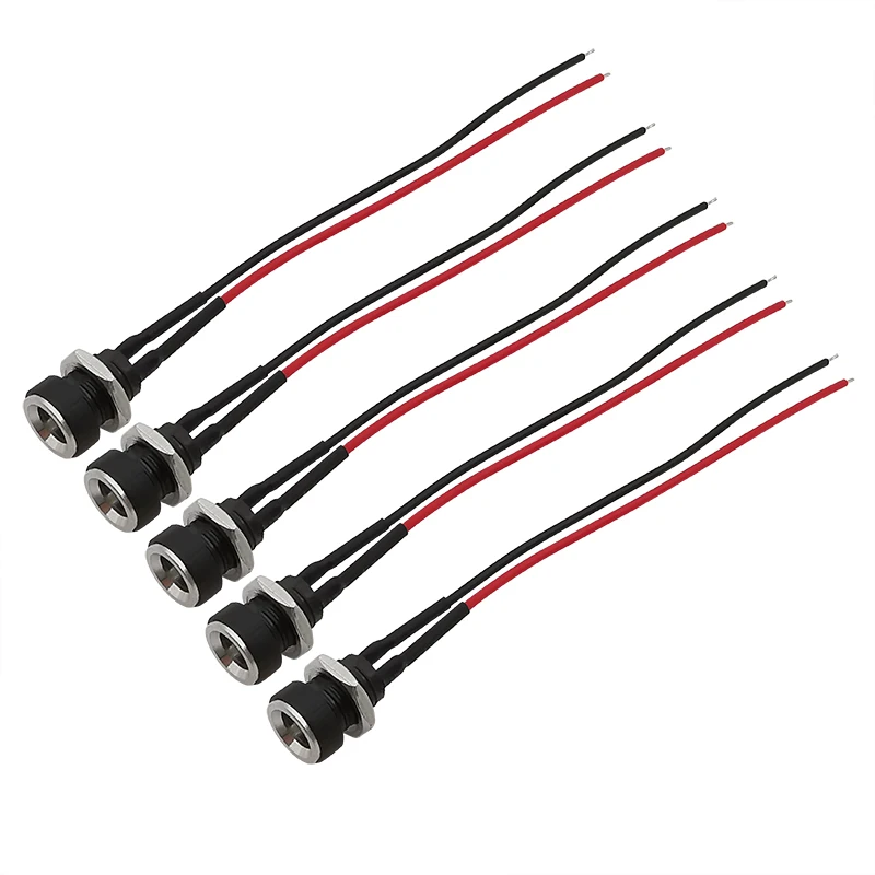 2/5/10Pcs DC-022B 5.5x2.1 mm DC Power Supply Jack Socket Female Panel Mount Connector 20AWG Wire Cables Lenght 10/15/20cm