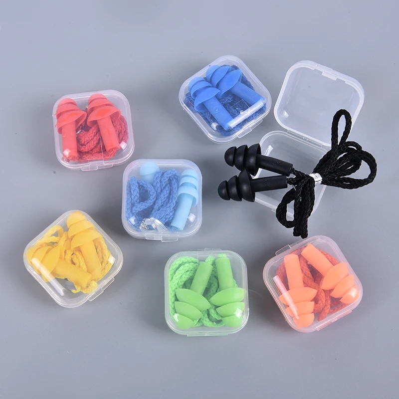 1pc Box-packed Comfort Earplugs Noise Reduction Silicone Soft Ear Plugs PVC With Rope Earplugs Protective For Swimming Sleep