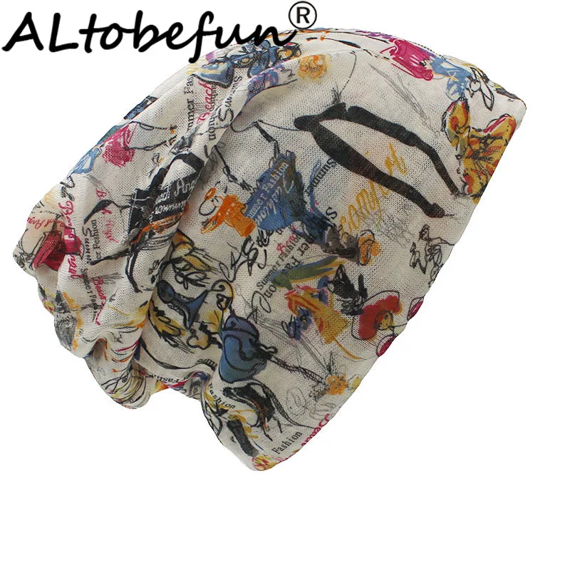 ALTOBEFUN Thin Painting Design Skullies And Beanies Women Scarf Face Mask Brand Autumn And Winter Dual-use Hats For Lady BHT013