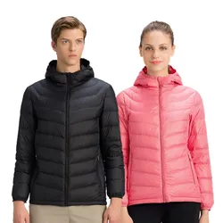 Winter Men Women Slim Down Jackets Outdoor Solid Color Hooded Down Coat Ultra-light Waterproof Windproof Warm Outwear Tops