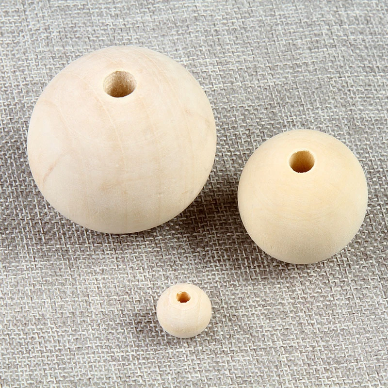 Natural Round Wood Crafts Beads Loose Spacer Balls Charm with Hole For DIY Jewelry Making (8mm/12mm/16mm/20mm/25mm)