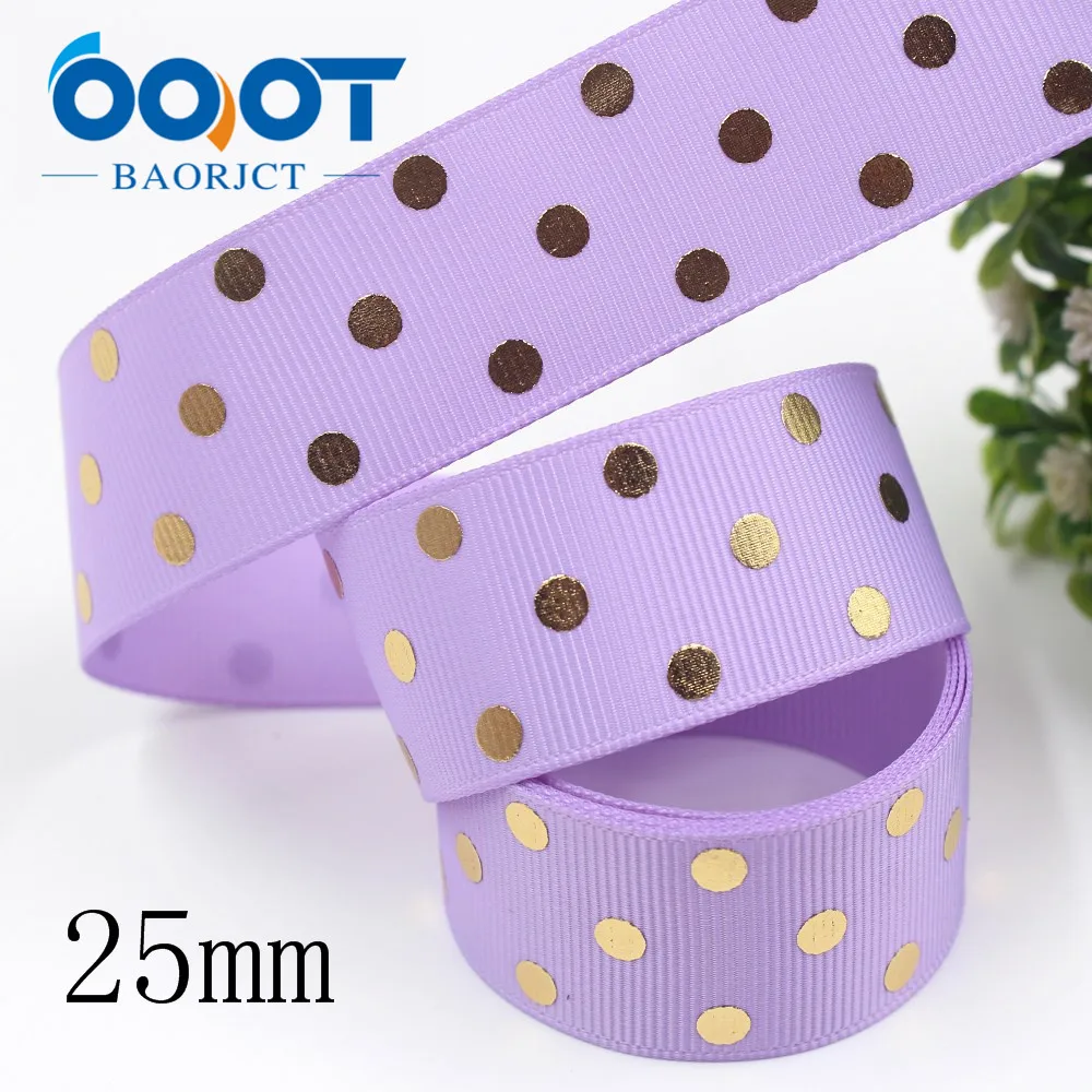 OOOT BAORJCT I-19814-1911,25mm,10yards Solid color dot hot stamping grosgrain Ribbons,bow cap DIY accessories decorations