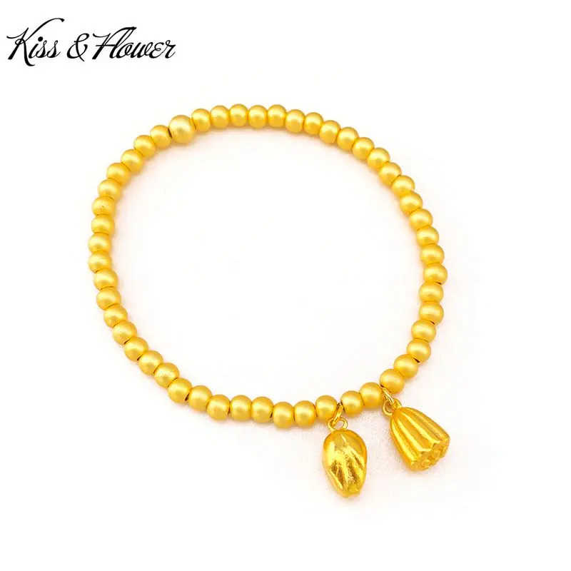 

KISS&FLOWER BR131 Fine Jewelry Wholesale Fashion Woman Birthday Wedding Gift Exquisite Lotus Flower 24KT Gold Chain Bracelet