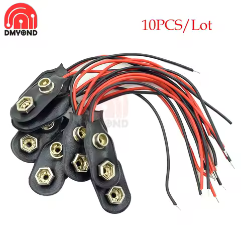 10PCS I Type 9V Clip-on Battery Connector Faux Leather Shell 2 Wired 9 Volt Battery Clip Connector Battery Holder For Arduino