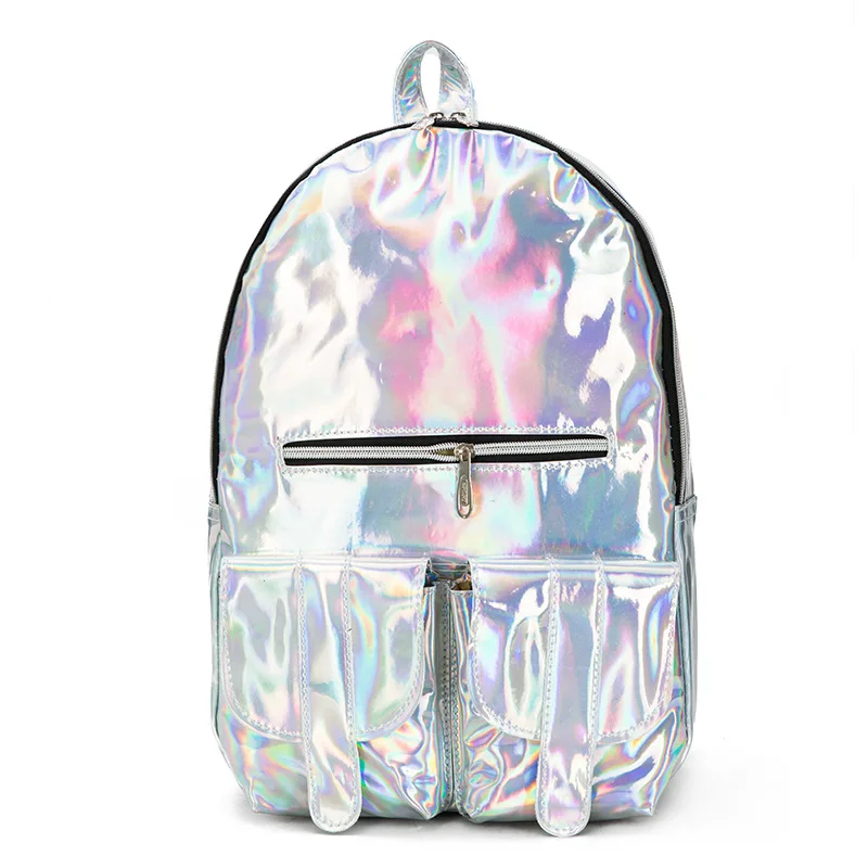 Women Backpack Silver Hologram Backpacks Laser Back Pack Men\'s Bag Leather Holographic Daypack Sac a Dos Mochila Masculina Bolsa