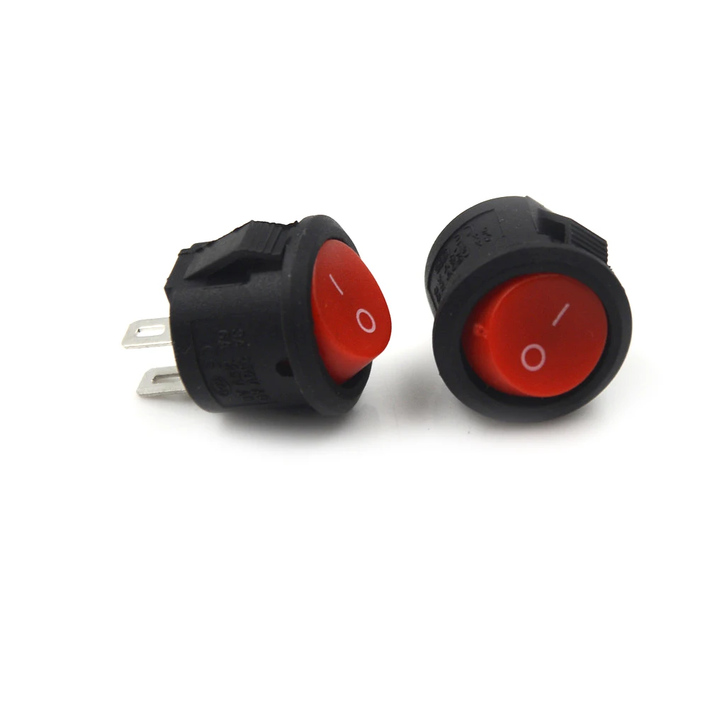 10Pcs/lot Small Round Boat Rocker Switches Black Mini Round Red 2 Pin ON-OFF Rocker Switch 16mm Diameter