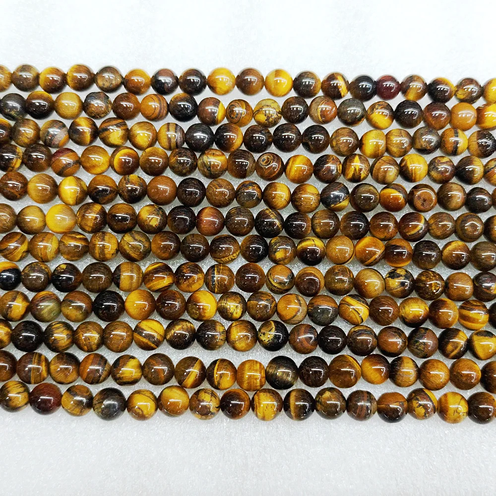 Natural tiger eye stone loose beads Semi-finished product 4-12mm tiger eye stone beads Necklace DIY bracelet accessories 39cm