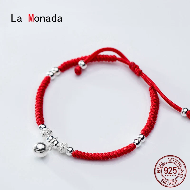 

La Monada Red Thread For Hand 925 Sterling Silver Bracelet Red Thread String Rope Bracelets For Women Silver 925 Sterling Bell