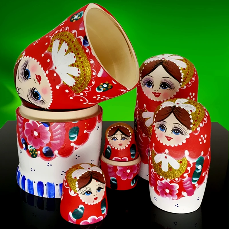 Muñecas rusas Matryoshka de madera para niños, juguetes de anidación pintados a mano, decoración del hogar, regalos de cumpleaños y Navidad, 20cm, 10 unidades por juego