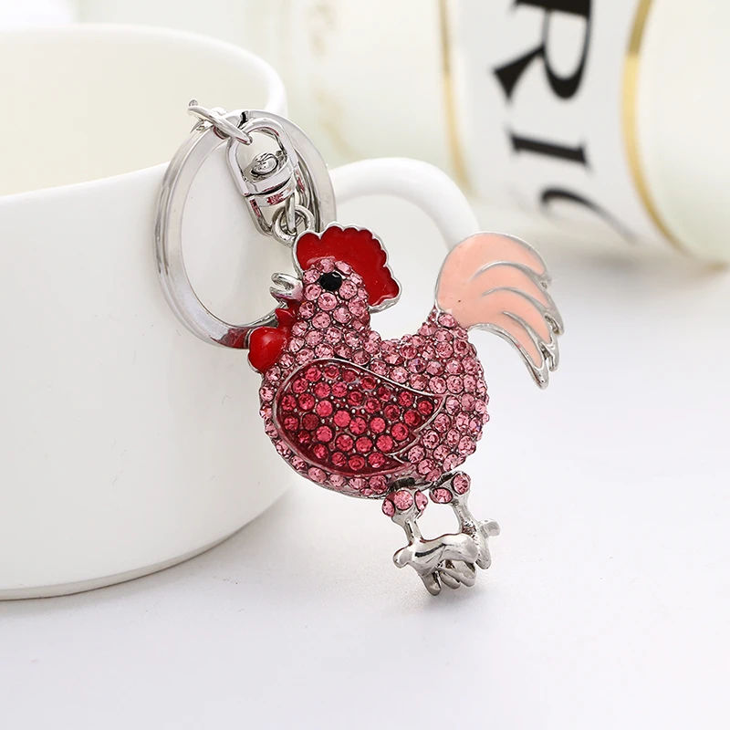 2020 fashion new color  rhinestone cute painting oil rooster metal bag wallet keychain