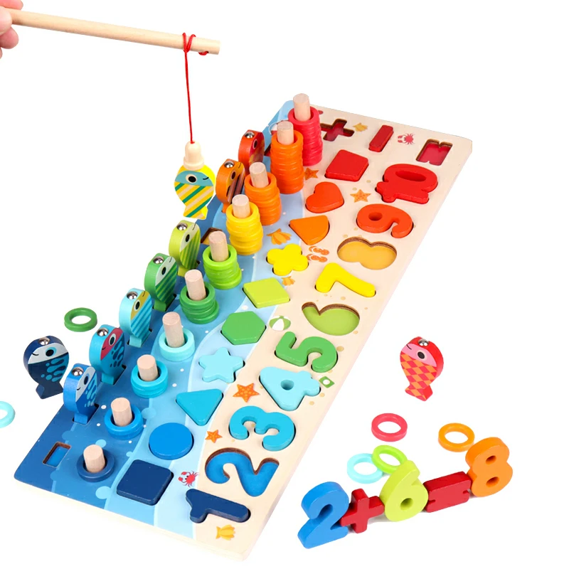 Hot Early Educatief Magnetische Houten Speelgoed Montessori Leren Vissen Geometrische Vorm Cognitie Aids Math Speelgoed Voor Kinderen Gift