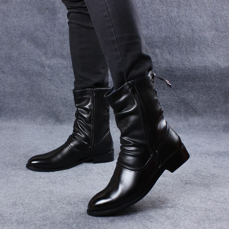 men's casual party banquet high motorcycle boots black trendy soft leather shoes cowboy autumn winter boot long botas masculinas