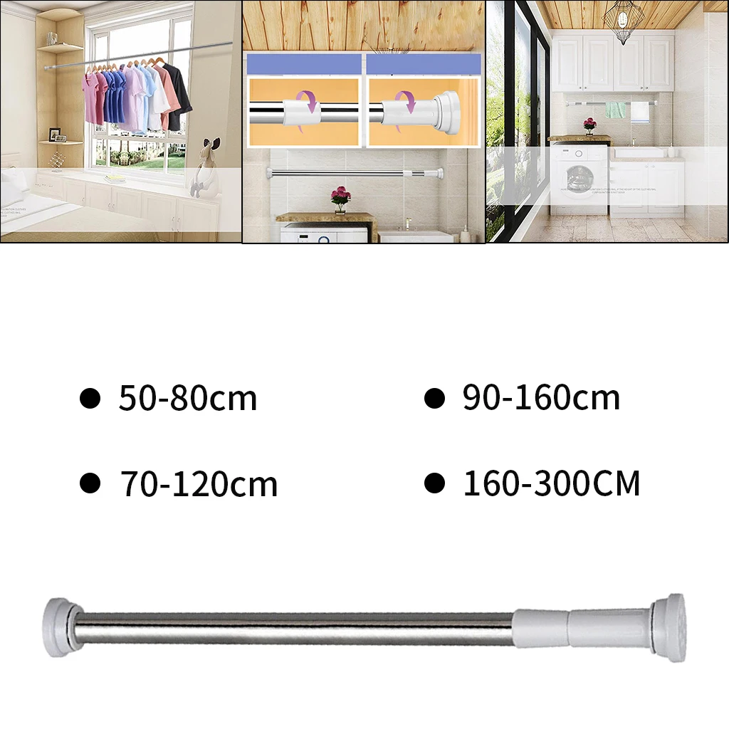 Telescopic Clothing Rod Punch-free Adjustable Shower Curtain Rods Extendable Stainless Steel Simple Support Rod Spring Rod